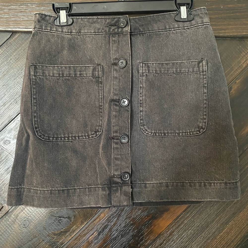 Free people black denim mini skirt. Barely worn! Size 28